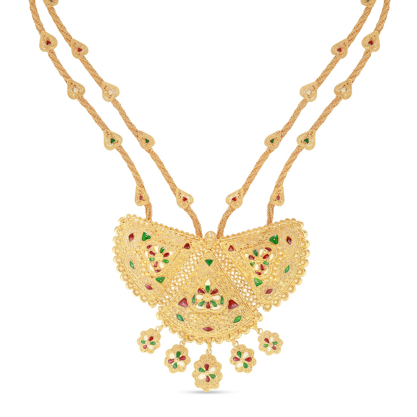 21K Red Green & Ivory Mina Gold Necklace