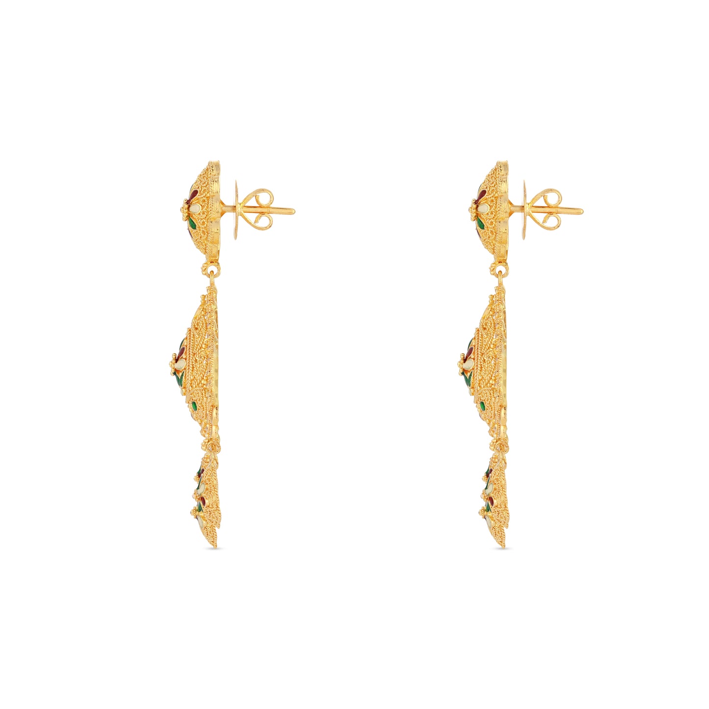 21K Red Green & Ivory Mina Gold Earrings