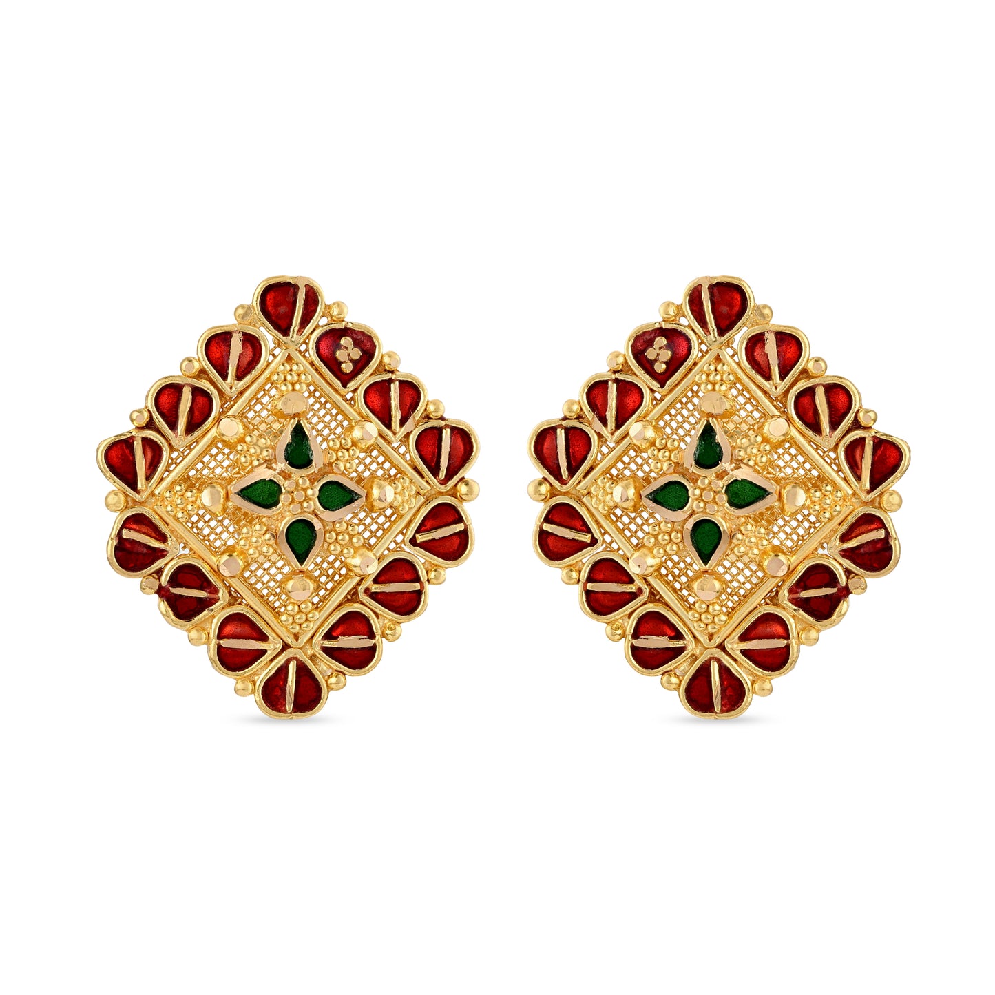 21K Red & Green Mina Gold Earrings