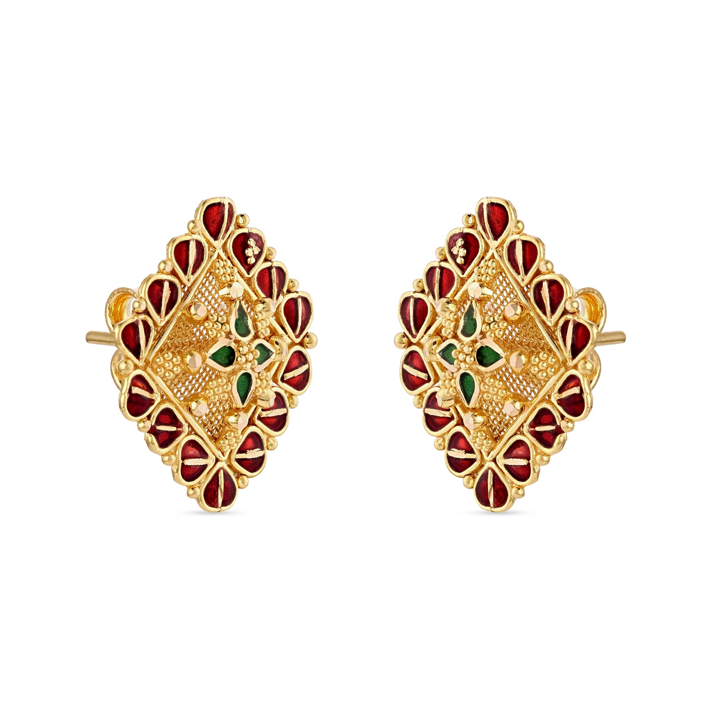 21K Red & Green Mina Gold Earrings