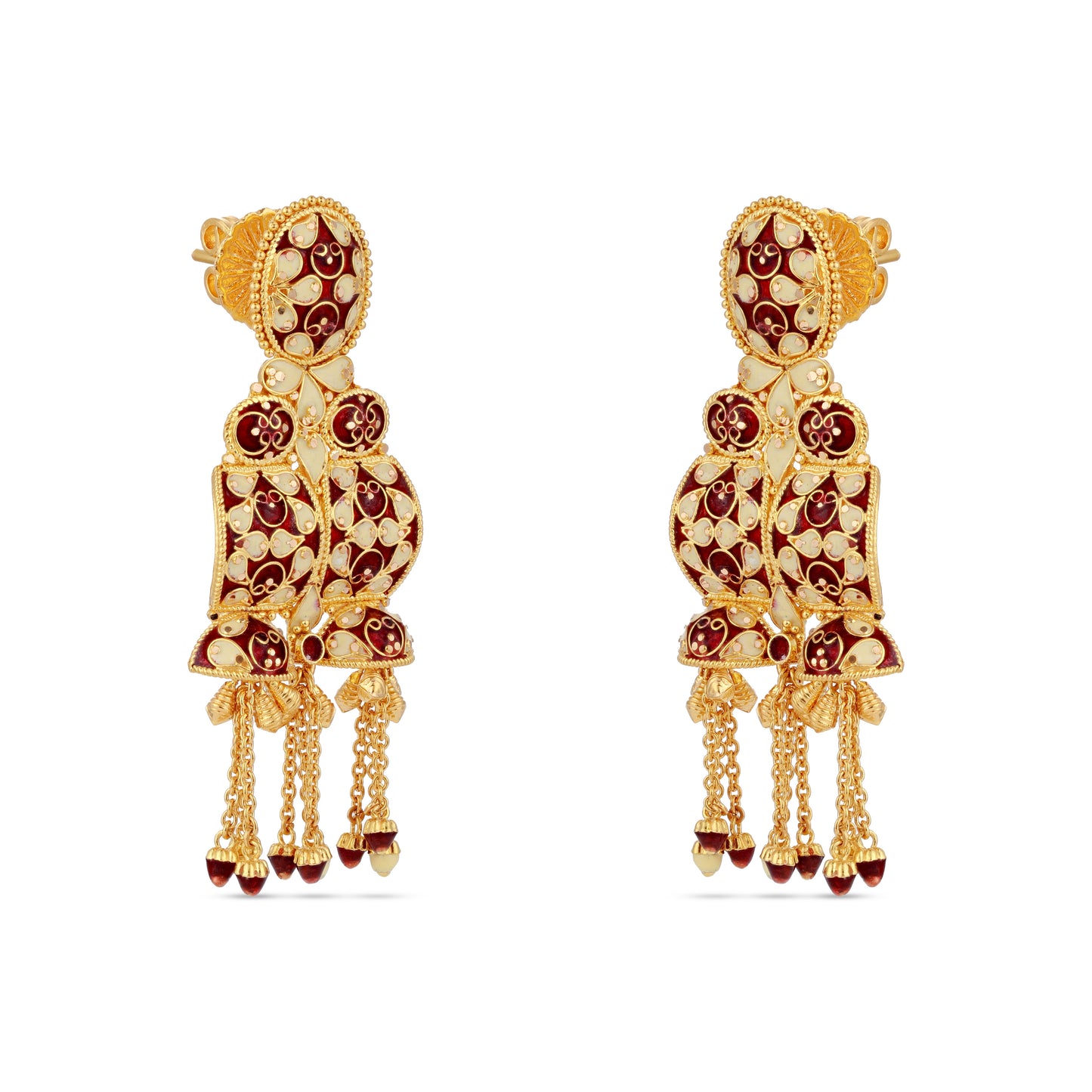 21K Red & Ivory Mina Gold Earrings