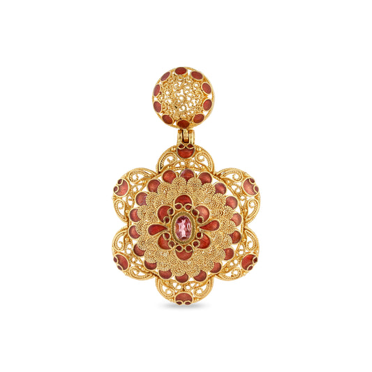 21K Coral Pink Mina & Pink Tourmalin Stone Gold Pendant