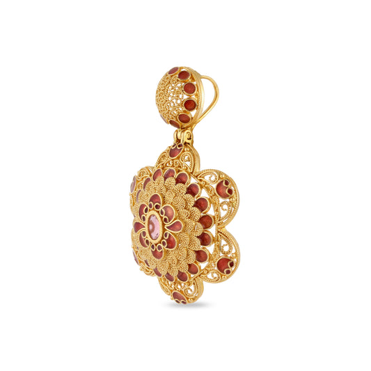 21K Coral Pink Mina & Pink Tourmalin Stone Gold Pendant