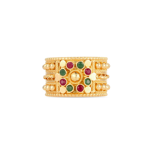 21K Emerald & Ruby Stone Gold Ring