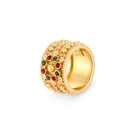 21K Emerald & Ruby Stone Gold Ring