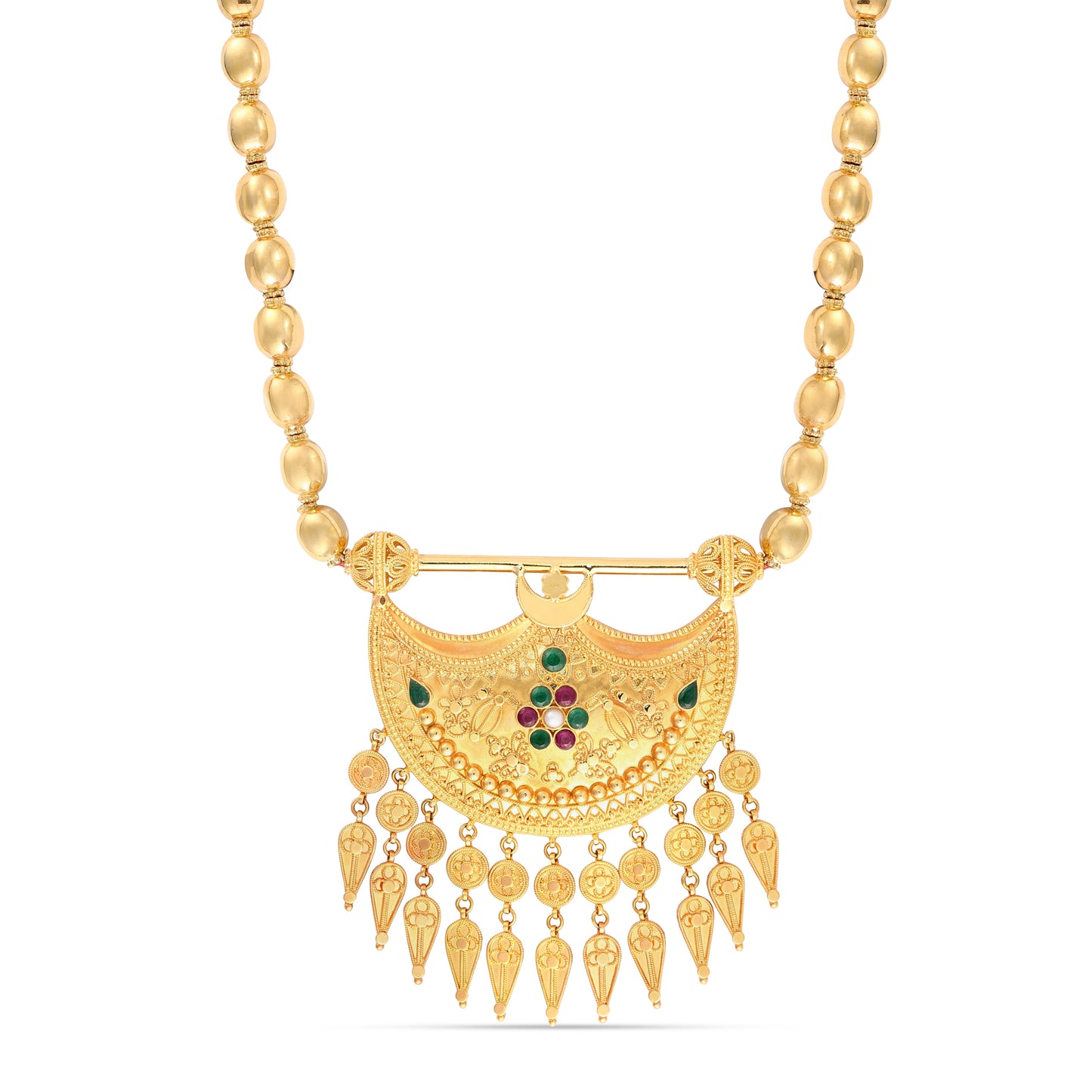 21K Red, Emerald & Pearl Mina Gold Necklace