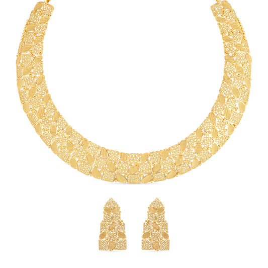Petal Bloom 21K Gold Necklace Set with Earrings