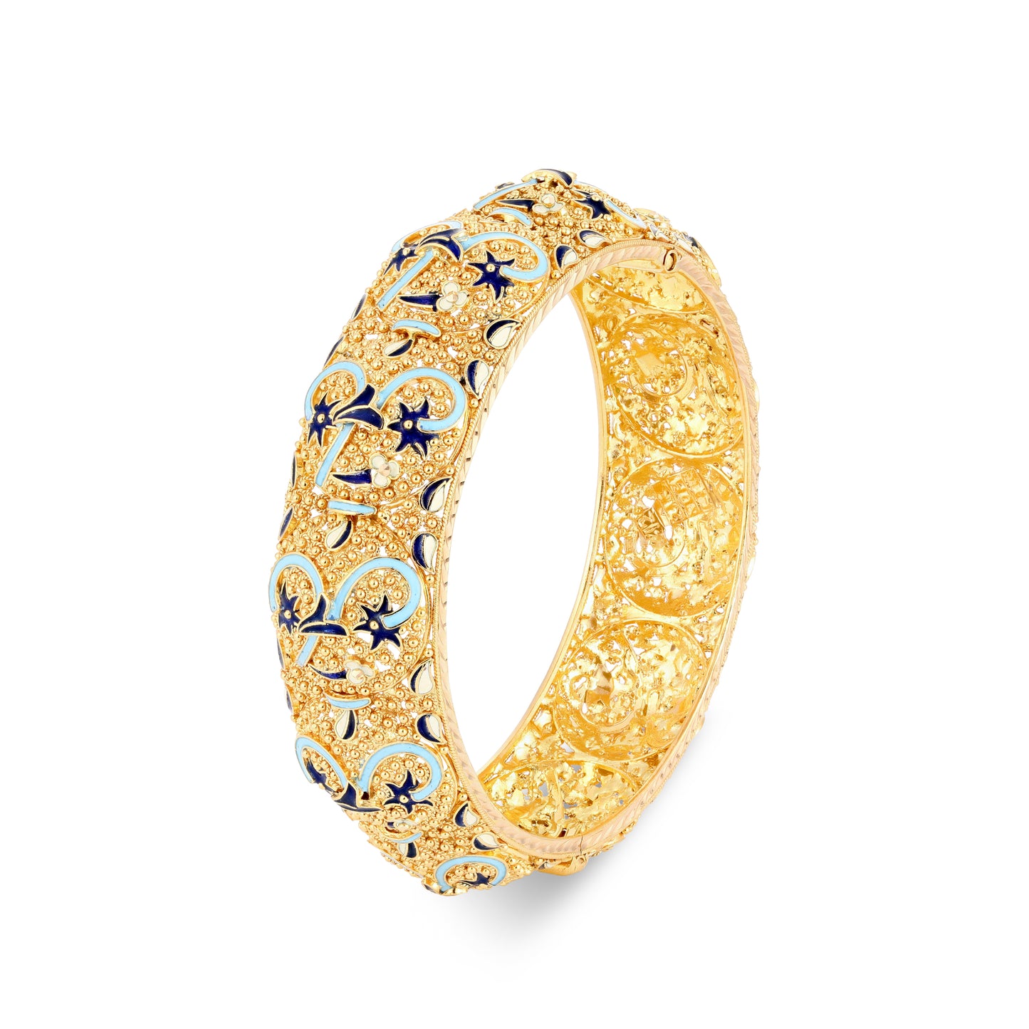 21K Firoza, Blue & Ivory Mina Gold Bangle