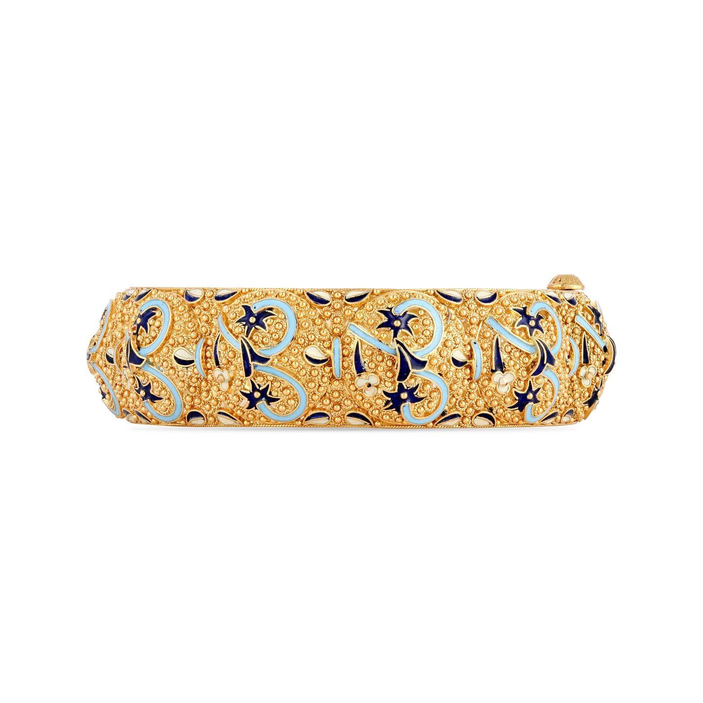 21K Firoza, Blue & Ivory Mina Gold Bangle