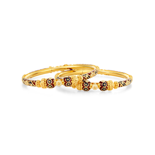 21K Red, Blue & Ivory Mina Gold Openable Bangle