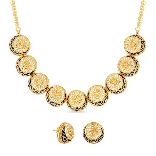 Royal Blue Mina - 21K Gold Necklace Set with Earrings