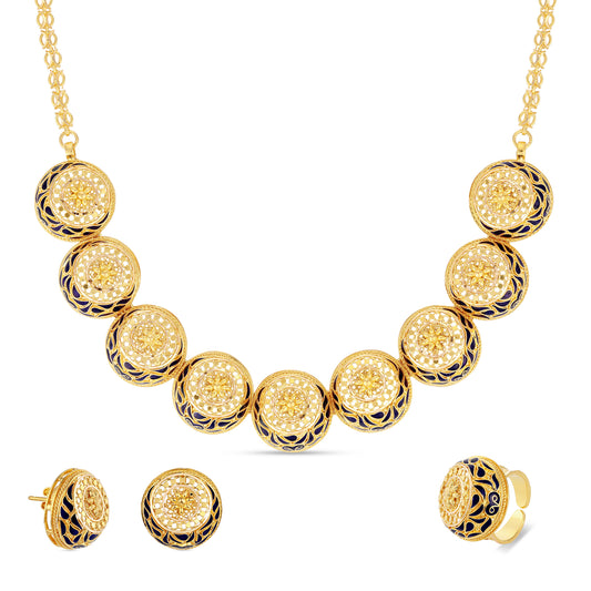 Royal Blue Mina - 21K Gold Necklace Set with Earrings & Ring