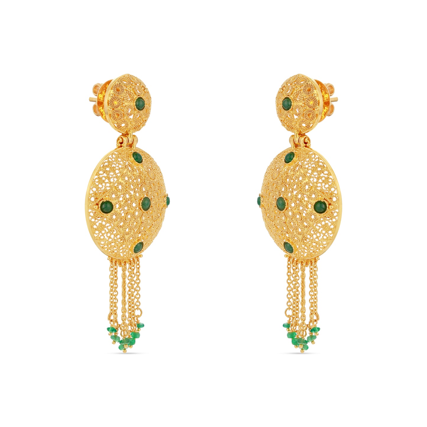 21K Green Stone Gold Earrings