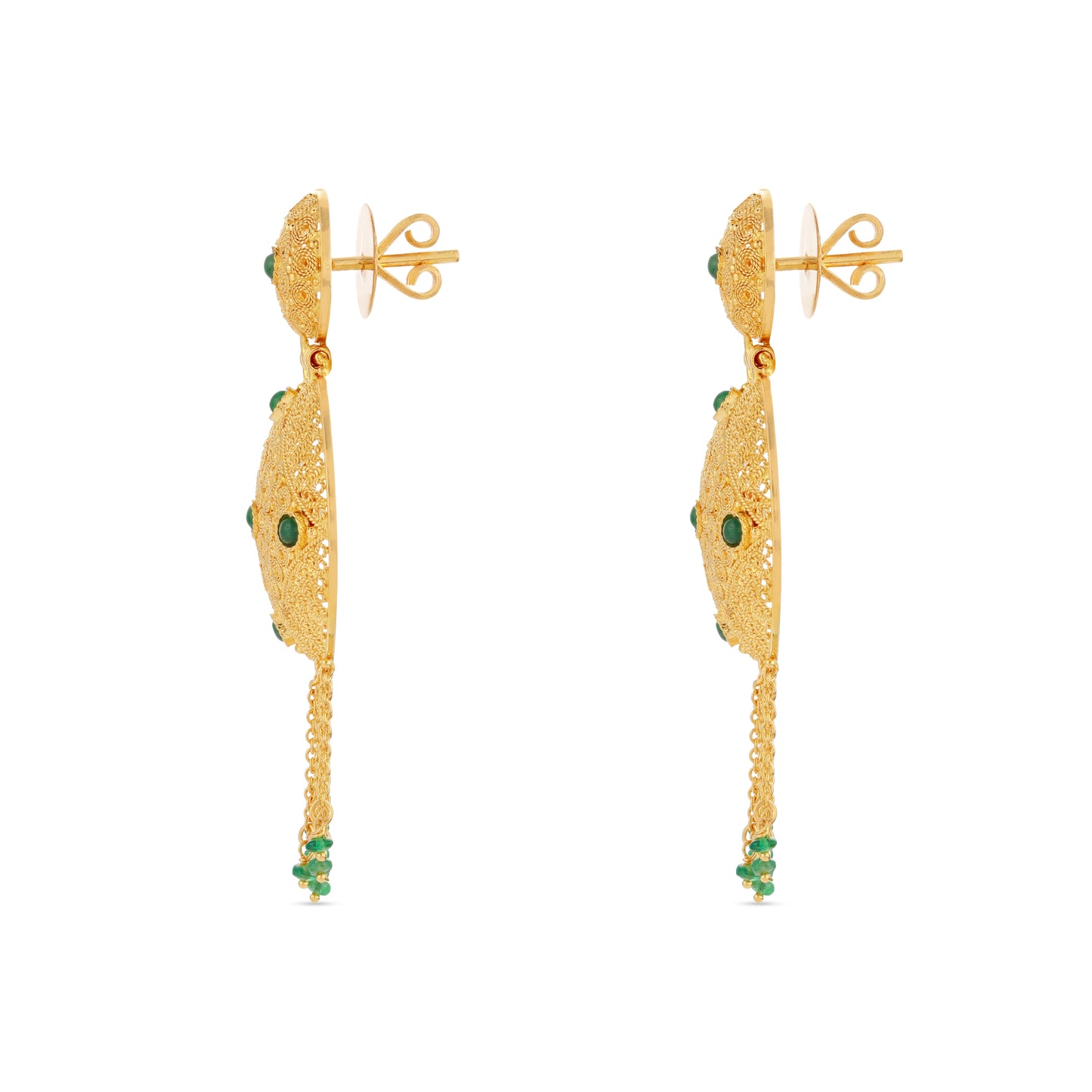21K Green Stone Gold Earrings