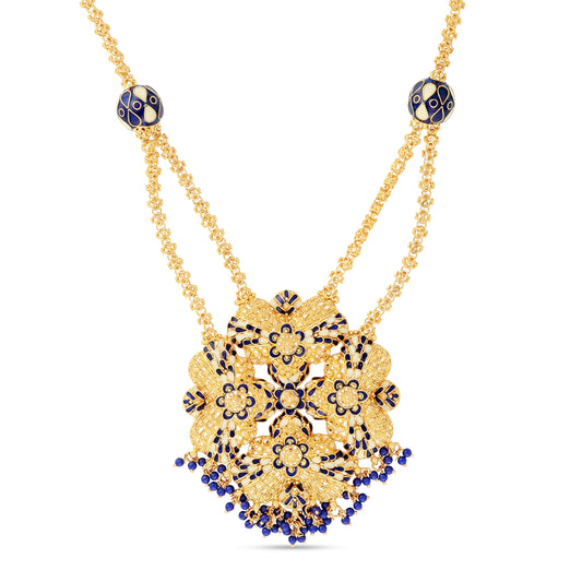 21K Blue & Ivory Mina & Blue Stone Gold Necklace