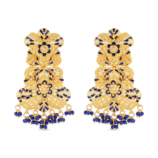 21K Blue & Ivory Mina & Blue Stone Gold Earrings