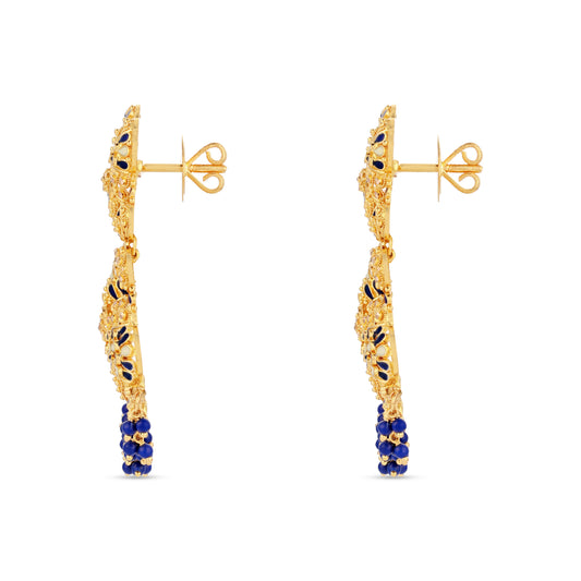 21K Blue & Ivory Mina & Blue Stone Gold Earrings