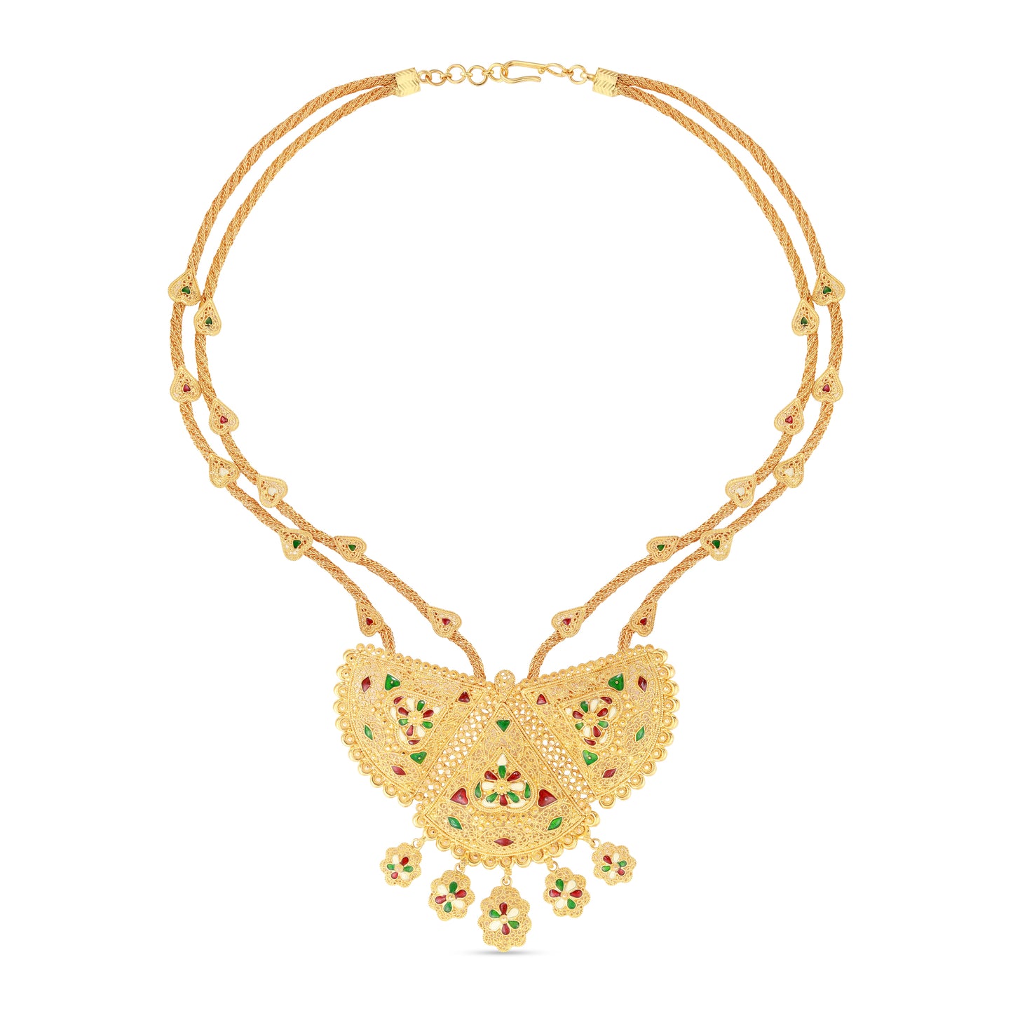 21K Red Green & Ivory Mina Gold Necklace