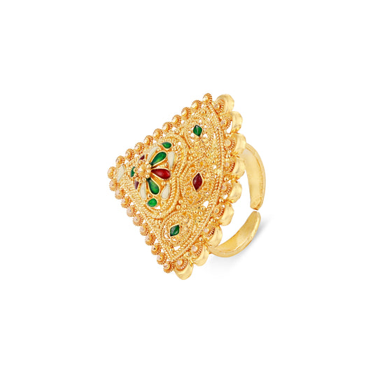 21K Red Green & Ivory Mina Gold Ring