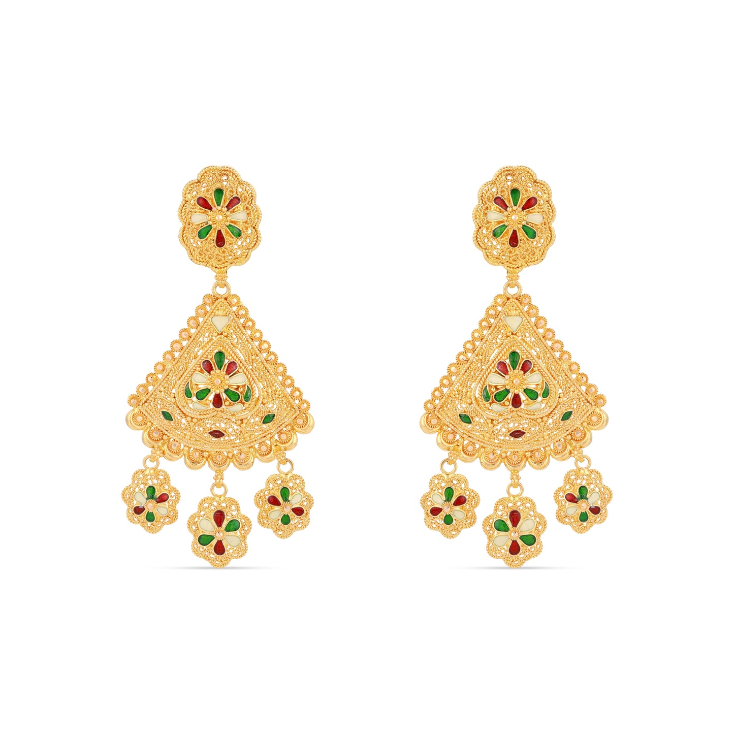 21K Red Green & Ivory Mina Gold Earrings