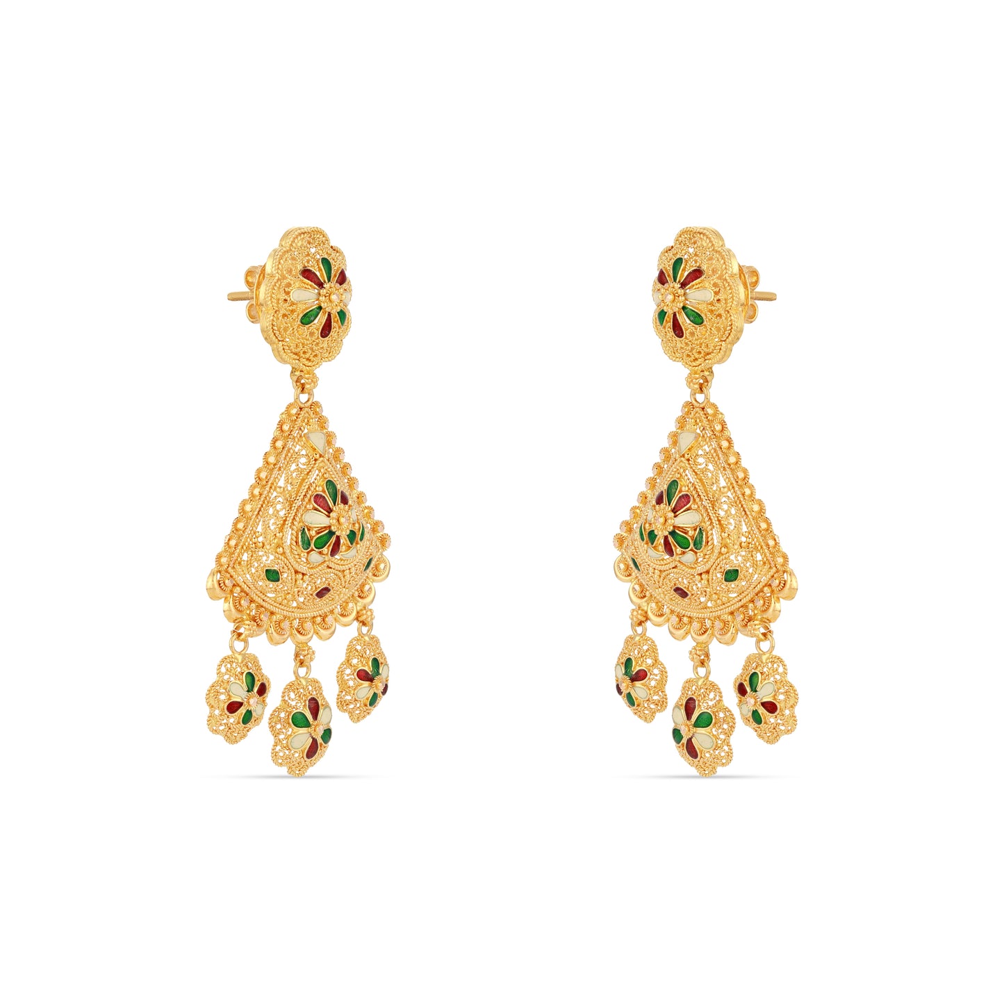 21K Red Green & Ivory Mina Gold Earrings