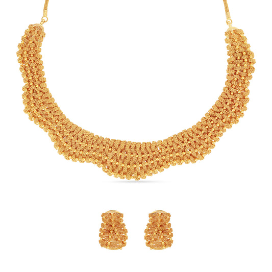 Woven Glow 21K Gold Necklace Set with Earrings